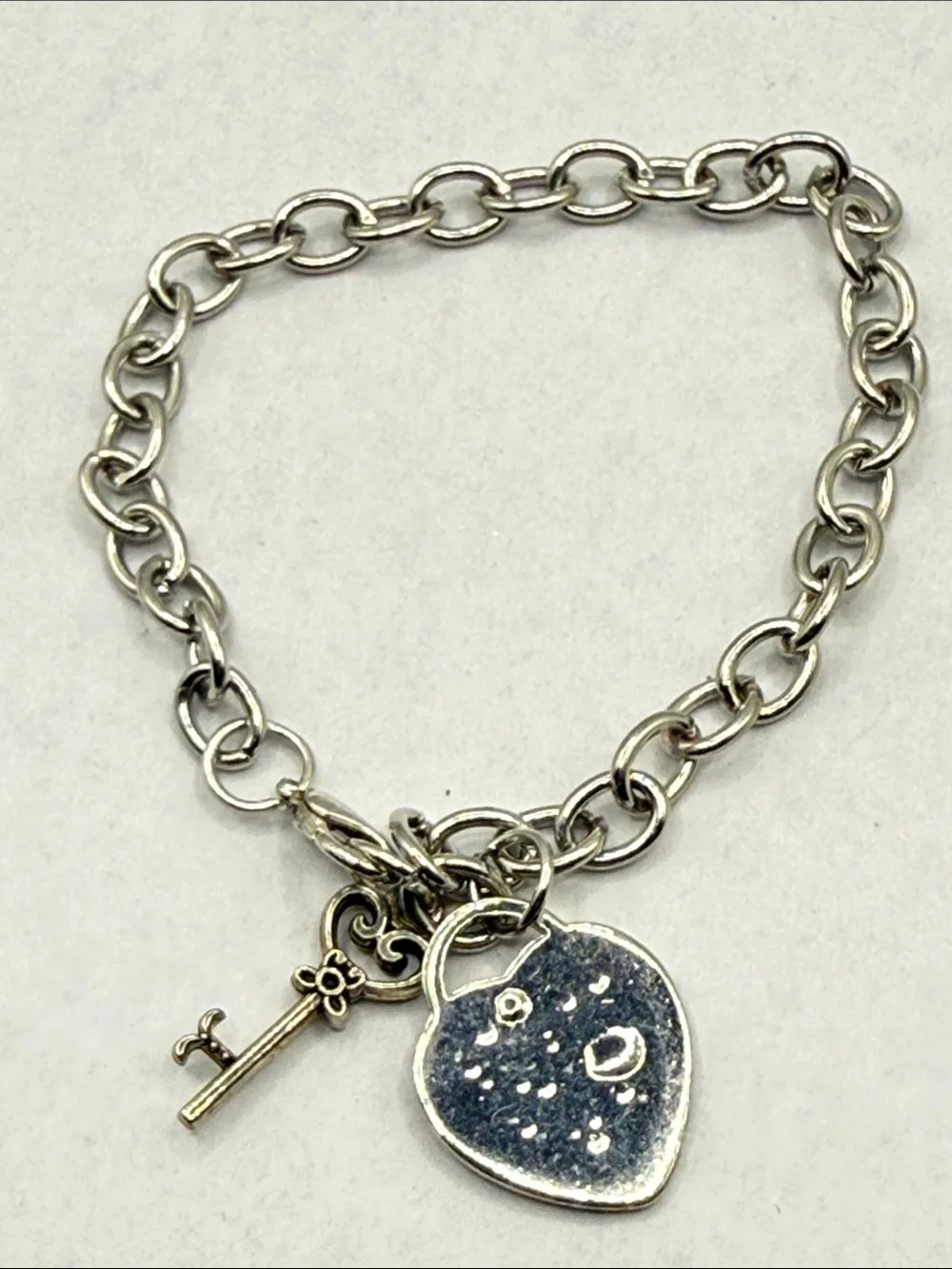 Heart & Key Silver tone untested Heart Initial 